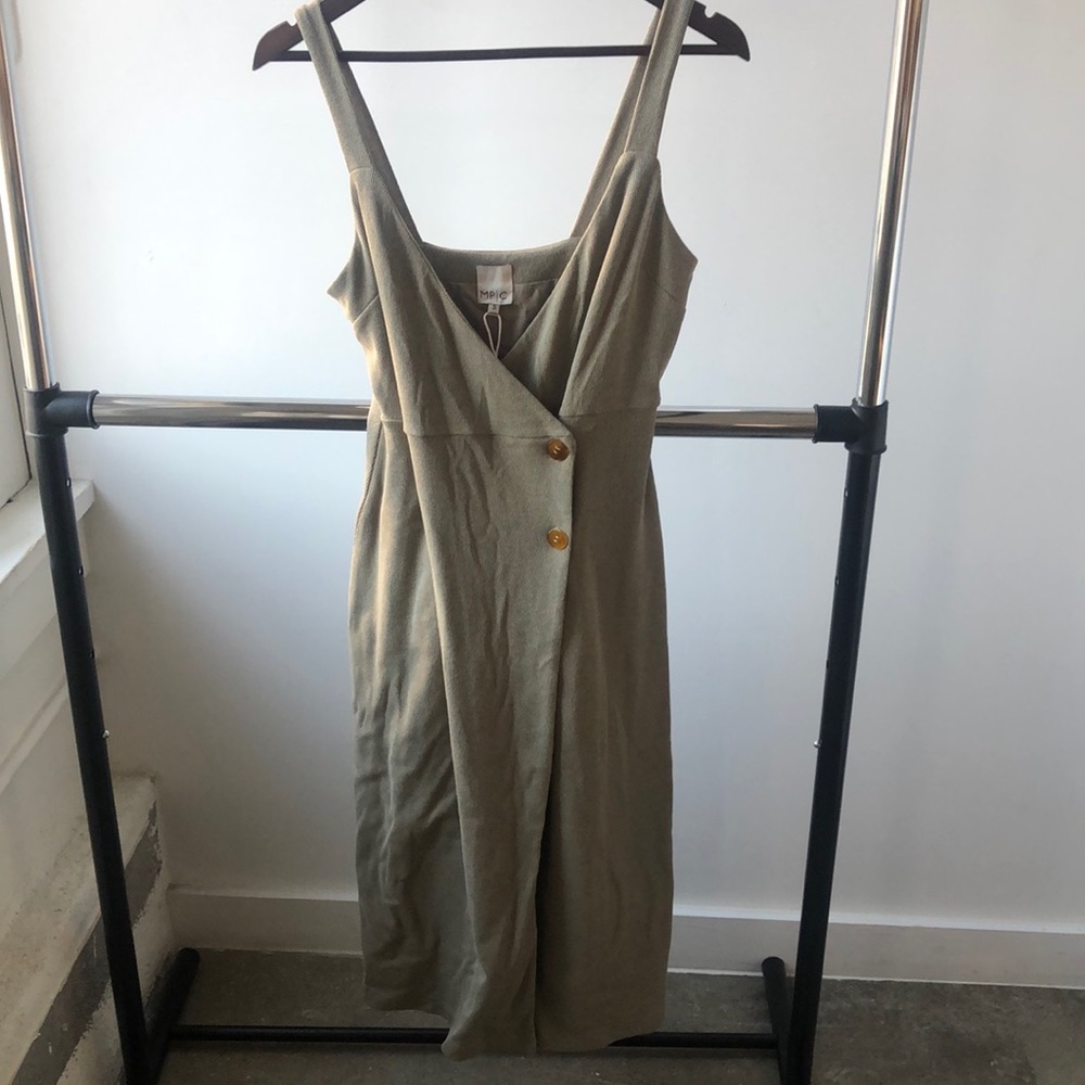 Mink Pink Collection khaki side button midi dress